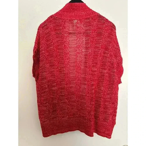 Faded Glory Open Knit Cardigan Short Sleeve Sweater Red Women's Size XL - Picture 2 of 5